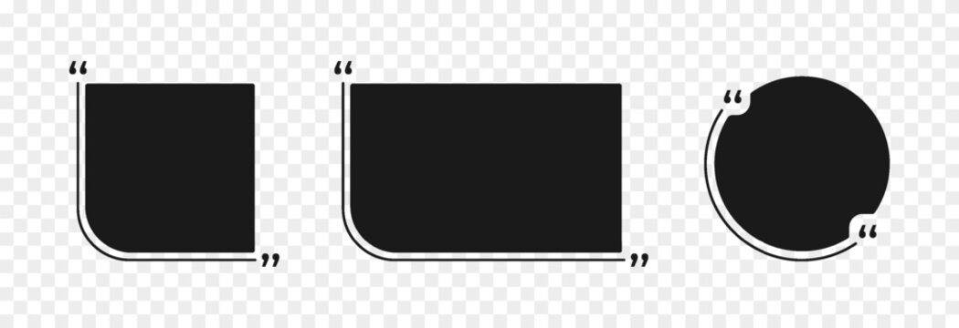Set of black quote box frames for quotes or text. Black quote box PNG. Empty template for text or quote. Information field.