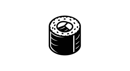 Minimalist black and white icon of a single maki sushi roll. © suhadi