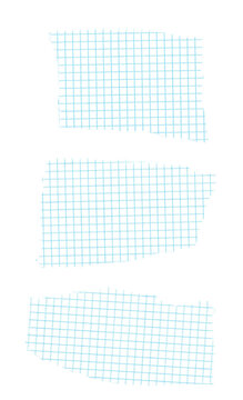Three pieces of torn graph paper on a transparent background for layering and digital scrapbooking