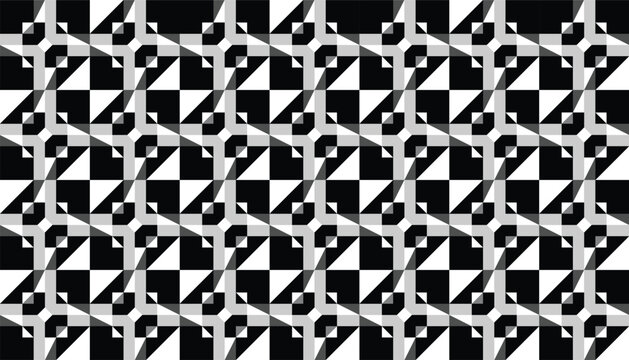 Abstract geometric pinwheel seamless pattern. Dynamic monochrome vector background with interlocking triangle shapes