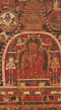 Tathagata Vairochana One Of Five Dhyani Buddhas. Laksha-chaitya Pata Is Symbolic Offering Hundre...