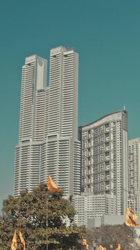 Mumbai, India. View On Modern Skyscrapers And Dhobi Ghat. Is Open Air Laundry. Rich Poor. One Of...
