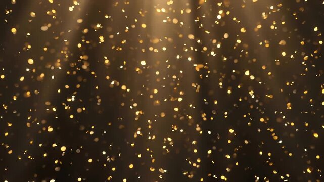 Elegant digital abstract background with a mesmerizing cascade of shimmering golden particles and luminous light beams, creating a festive and luxurious visual effect