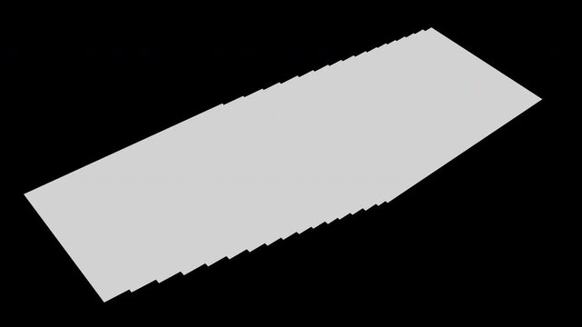 Stack of blue grid paper sheets slides in from the left and spreads into an overlapping row. Seamless loop in 4K with alpha channel, ideal for education, office and presentation visuals.