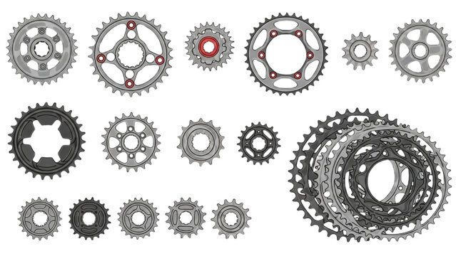 Vector CAD design of various gear components in a technology setting