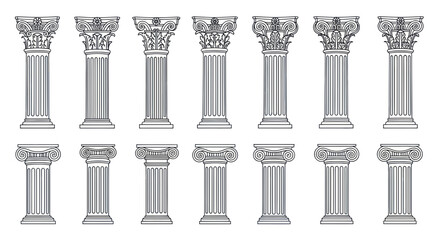Classical Corinthian Columns Set: Ancient Greek Architecture Elements © jungkat