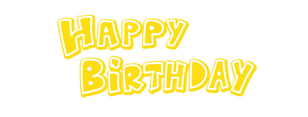 Yellow Outline Happy Birthday Typography Cute Handwritten Text © Emotional design