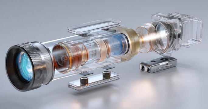 Transparent optics detailed illustration of lens components and mechanism