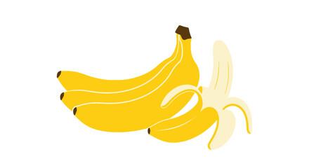 Bright Yellow Bananas and Peeled Banana on White Background. © Haroh