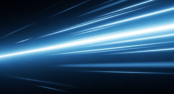 A bright blue light streaking across a dark background with radiant beams of light moving swiftly in a dynamic and energetic motion