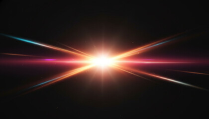 Obraz premium Vibrant light beam with colorful rays on a dark background, creating a stunning visual effect with bright starburst
