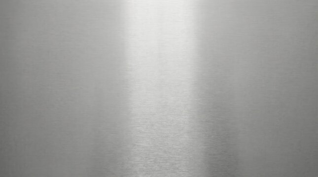 Brushed stainless steel metal texture with central light highlight. Silver aluminum surface for industrial and modern technology background.