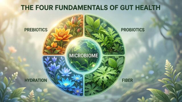 The Four Fundamentals of Gut Health Infographic Illustration