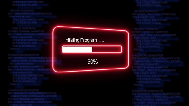 Teal Initialing program Progress Bar on a Background of Computer Code loading programming. 4k animation