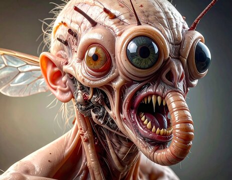 Insectoid Mutant Monster with Multiple Colored Eyes and Flesh Trunk