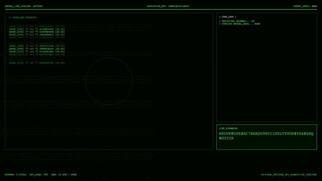 Global Map Telemetry Node Network Data Stream Encryption Gateway Sync Security Protocol Buffer CPU Load RAM.