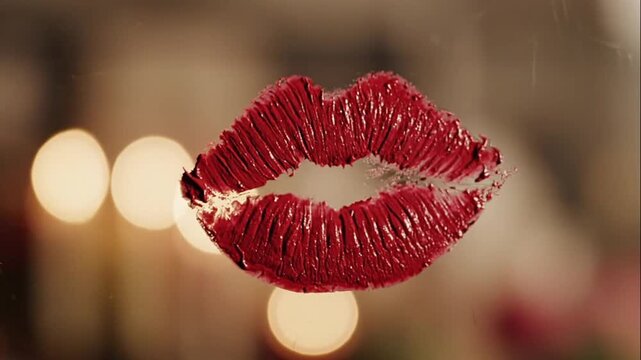Red lipstick mark on mirror glass