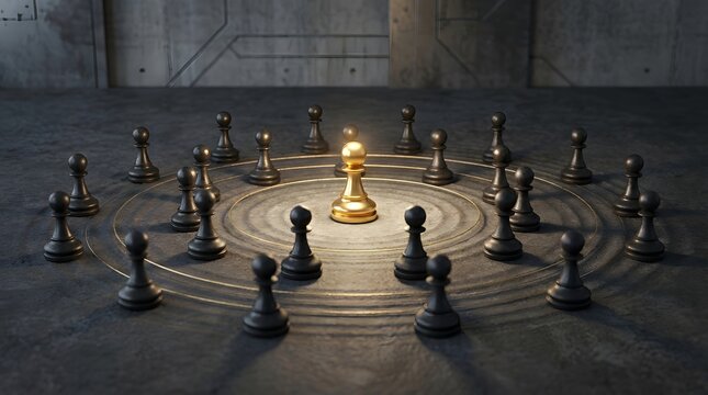 Strategic leadership concept with chess board and glowing king piece representing decision making business strategy competition and leadership success