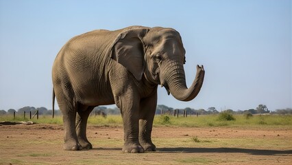 Obraz premium Majestic African Elephant Walking in Open Savannah Landscape