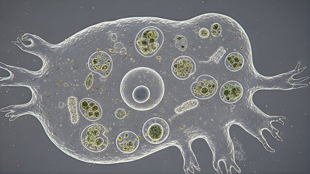 Microscopic View of a Paramecium Protozoan with Multiple Nucleus