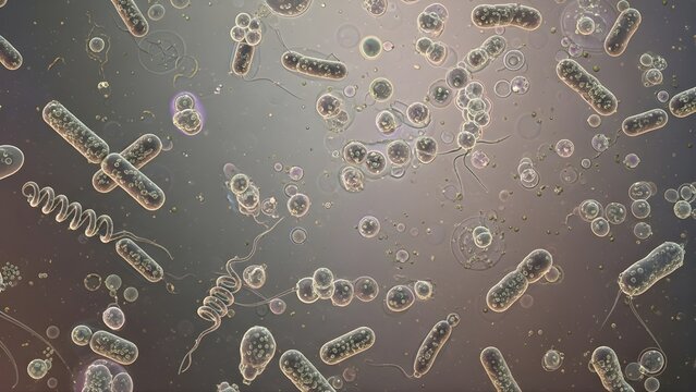 Microscopic View of Bacterial Cells and Microorganisms