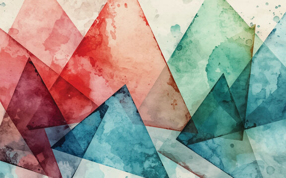Watercolor Triangle Composition: A vibrant abstract composition of overlapping watercolor triangles in various shades, evoking a sense of artistic creativity and dynamic form.