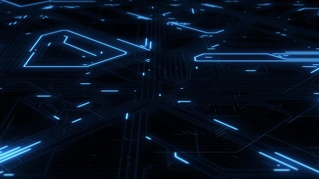 Modern Abstract Technology themed Background with Lines and Motherboard Traces. Seamlessly Loopable Animation with Printed Circuit Board Pattern. Concept: Innovation in Electronics and Science.