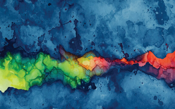 Abstract Watercolor Horizon: A mesmerizing watercolor painting captures a vibrant horizon with a captivating interplay of colors. It's a journey into imagination