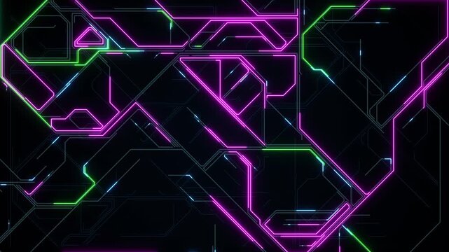 Modern Abstract Technology themed Background with Lines and Motherboard Traces. Seamlessly Loopable Animation with Printed Circuit Board Pattern. Concept: Innovation in Electronics and Science.
