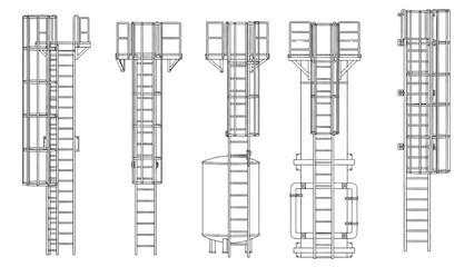 Obraz premium Industrial ladder systems and platforms for construction and manufacturing