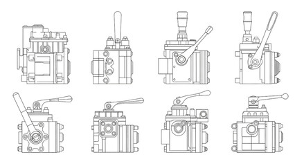 Fototapeta premium Industrial Mechanical Component Drawings Set Multiple Views