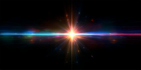 Fototapeta premium Captivating luminous cross flash with a burst of color. A vibrant explosion of light radiates across the dark void, evoking a sense of wonder and cosmic beauty.
