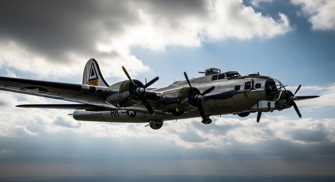 Vintage B-17 Flying Fortress Bomber Aircraft in Flight