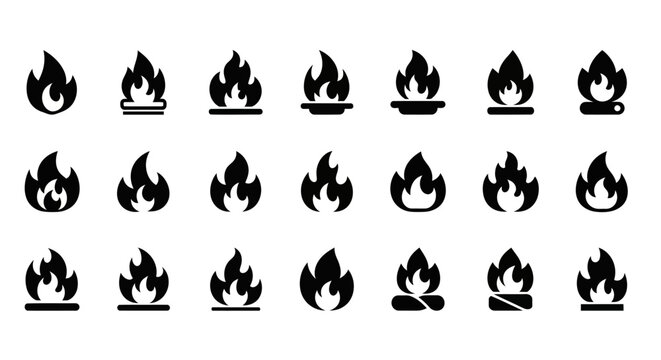 Collection of flame icons burning.