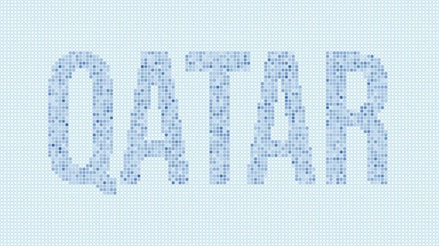 Qatar dotted map animation. Digital style shape of the country. Qatar shape and title dots appear with bulb flickering effect. Intro, outro, logo, title video.