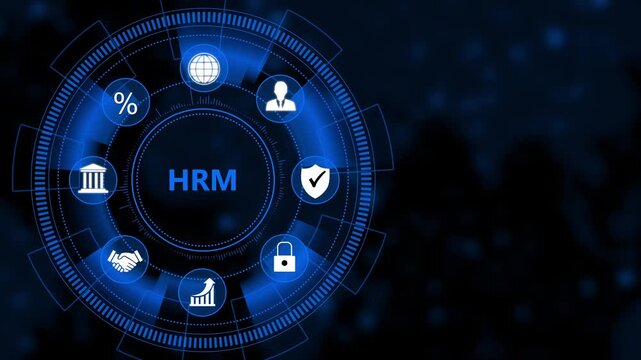 Human resource management hrm digital interface with for corporate business strategy and talent acquisition technology concept