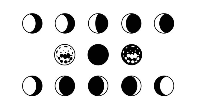 Moon phases in lunar cycle sequence.