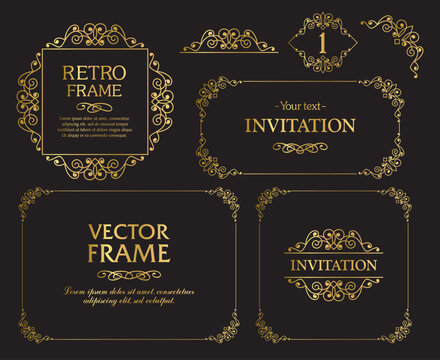 Gold vintage decorative design elements set 01
