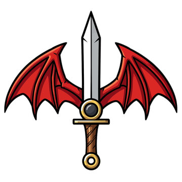 Sword Vector Icon with Red Bat Wings