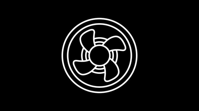Animated exhaust fan line icon spinning on black background for air ventilation and airflow visuals