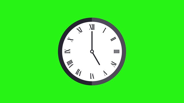 Animated vector clock icon showing full day time lapse loop on green screen background for compositing