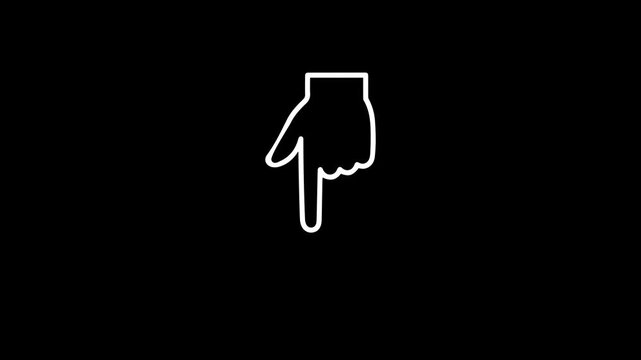 Index finger icon pointing downwards animation loop on black background for overlay and UI visuals