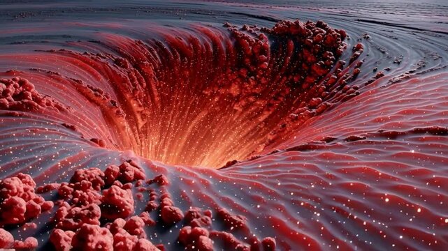 Eruption Inferno: Capturing the raw, primal energy of a volcanic eruption, with vibrant hues of molten lava swirling in a mesmerizing display of nature's power.