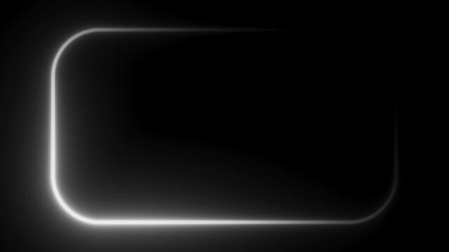 Medium rounded rectangle monochrome glowing frame with light moving around. Seamless 3D loop animation on transparent background in 4K 60fps with alpha channel for UI and overlays.