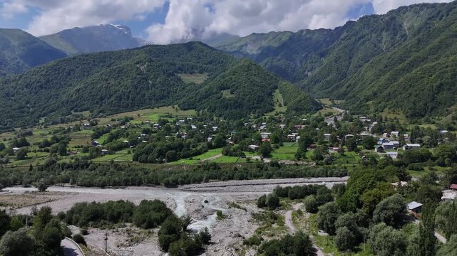A drone view of a beautiful mountain gorge. Racha region. Georgia.