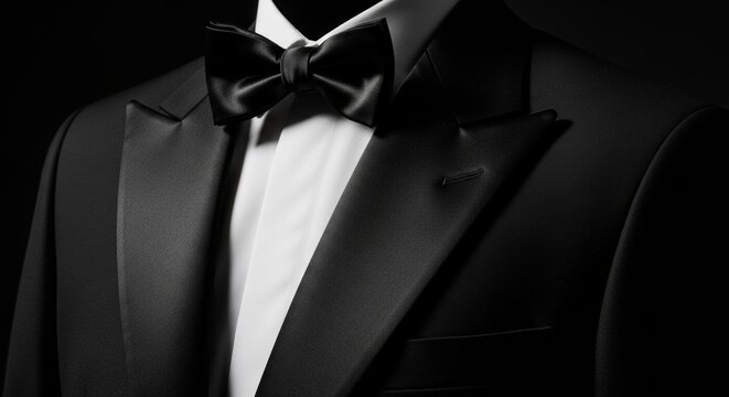 Formal Black Tuxedo Collar and Satin Lapel with Sharp Directional Lighting