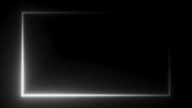 Rectangular monochrome glowing frame with animated light moving around the border. 3D loop animation. Seamless loop in 4K at 60fps with alpha channel, ideal for titles, UI and overlays.