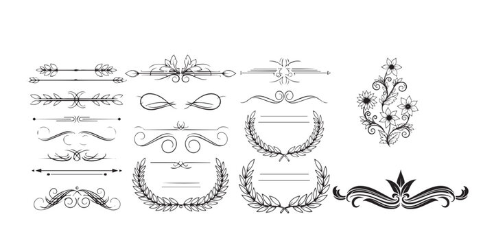 Vintage ornate flourishes and decorative elements collection in black and white