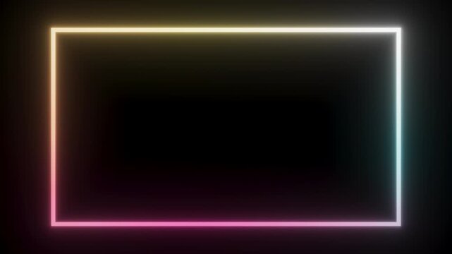Colorful glowing rectangular frame with animated light moving around the border. 3D. Seamless loop in 4K at 60fps with alpha channel, ideal for titles, overlays and modern motion graphics.