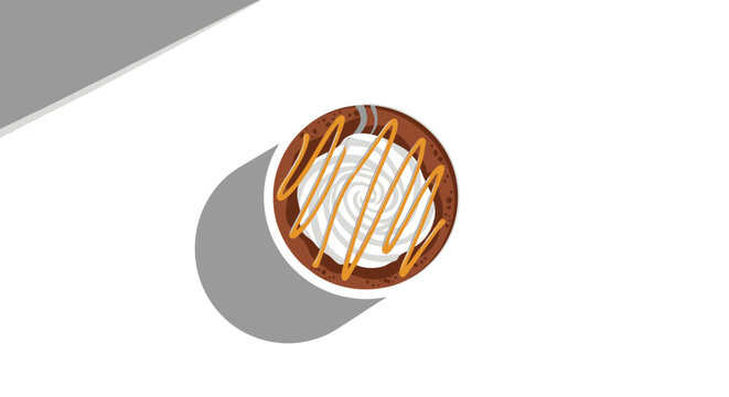 Top view of hot chocolate with whipped cream and caramel drizzle